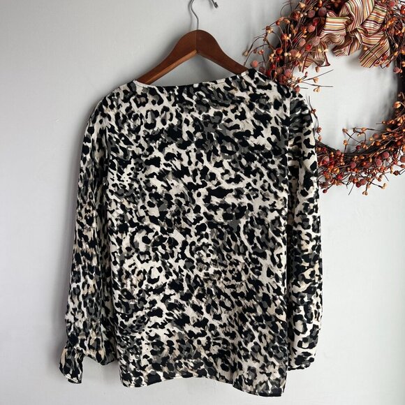 Vince Camuto Womens Loose Raglan Animal Print Blouse XS Natural Taupe - Picture 7 of 11